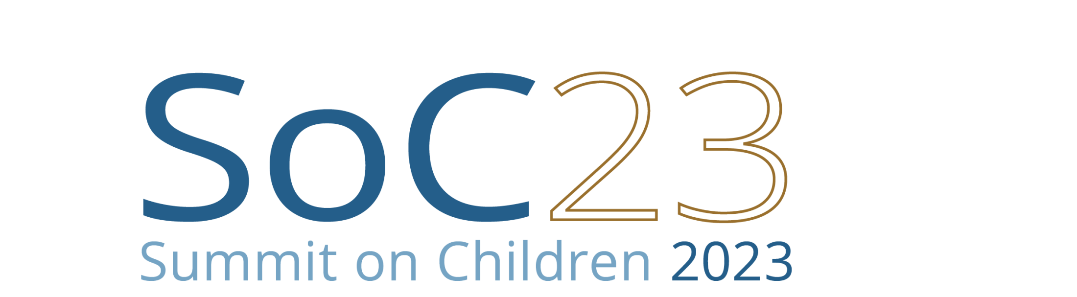 Image of a capital letter S, lowercase letter O, capital letter C followed by the number 23 above the words 'Summit on Children 2023'